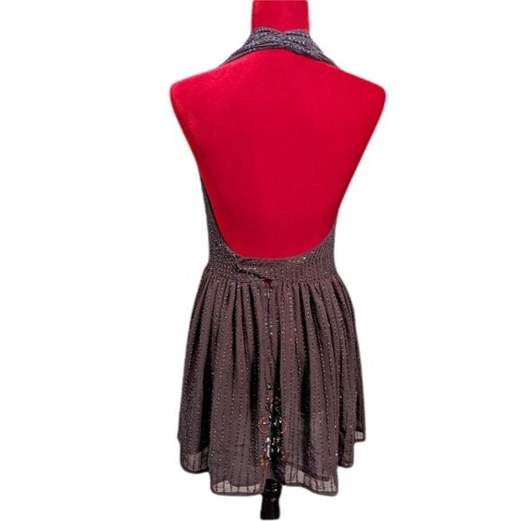 NWT Altar'd State "Raven" Black Beaded Iridescent Sequin Halter Dress Si… - Picture 6 of 12